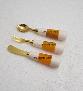 Manche en écorce de bois de manguier de haute qualité ensemble de couverts de cuisine en acier inoxydable avec cuillère plaquée argentée fourchette couteau ensemble de 3 - Product Image 5