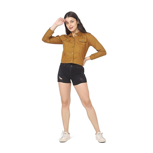 Chaqueta vaquera clásica recortada con dobladillo crudo para mujer, chaqueta vaquera informal transpirable a la moda de estilo Vintage - Product Image 6