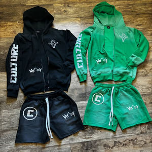 Conjunto de Sudadera con Capucha y Pantalones Cortos de Algodón 100%, Estilo Vintage Retro Lavado Ácido con Estampado 3D, Servicio OEM Premium - Product Image 2