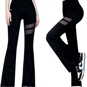 High Elastic Waist Micro Mesh Solid Sweat-Wicking Wrinkle-Resistant Full Length Heat-Transfer Printed Pants Nylon/Spandex <b>Flared</b> - Product Image 1