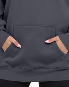 Deep <b>Grey</b> Women's Oversized Pullover Hoodie Lined 100% Cotton Fleece Winter Warm Sweatshirt Soft Casual Wear Kangaroo Pocket - Product Image 5