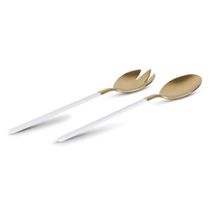 High Korean Design Cutlery Set-Gold Long <b>Stick</b> Leaf End Handle Silver Matt Mirror Polished Spoon Fork Salad Server Elegant - Product Image 2