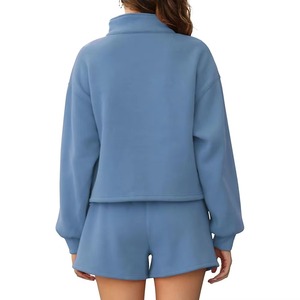 high quality 100% cotton fleece Summer Women Crop <b>Top</b> half zip Hoodie <b>and</b> <b>Short</b> <b>Set</b> Biker <b>Short</b> <b>Set</b> for Winter 2 piece <b>Set</b> 2026 - Product Image 5