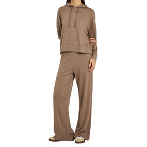 Vente en gros de sweat-shirts à capuche en tricot côtelé pour femmes, pull doublé en laine/viscose, vêtements de détente, coupe ample, décontracté, badge OEM, approvisionnement en vrac - Product Image 3