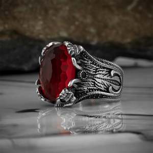 Azuris Turkish 925 Sterling Silver Men's <b>Ring</b> Ottoman Style Fashion Jewelry Natural Stone Black Color Handmade VALKH1406 - Product Image 1