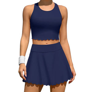 Ensemble jupe de tennis deux pièces personnalisée pour femme - Jupe de yoga fitness taille haute avec soutien-gorge de sport, design respirant - Product Image 2