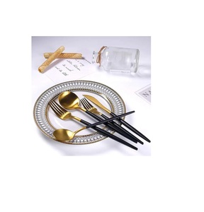 Juego de cubiertos de acero inoxidable ecológico con empuñadura de Mano Dorada, cubiertos decorados con mangos de plástico, cuchillos para fiestas, restaurantes - Product Image 6