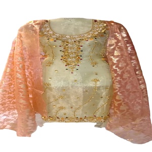 Vestidos de gasa con combinación de trabajo hecho a mano de Tilla Gota y Dabka, para trabajar con espejos y bordados, moda de Dubái - Product Image 1