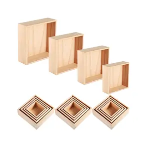 multi-functional Set of 4 Unfinished Wooden Boxes 4 Size Wood Box Rustic for Crafts Crates Square Storage Centerpiece