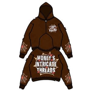 Ensemble de survêtement Y2K personnalisé, streetwear vintage, mode décontractée, sweat-shirt délavé, bonnet et pantalon de jogging évasé, impression DTG, vêtements de sport - Product Image 6