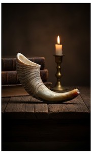 Shofar en corne de bélier naturelle de haute qualité, artisanal, traditionnel, design Art Déco, durable pour usage extérieur et décoration - Product Image 2