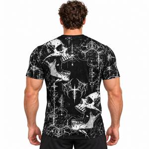 <b>Men's</b> Gothic <b>Skull</b> Print T-<b>Shirt</b> Black Short Sleeve O-Neck Sublimation Transfer Polyester Jersey - Product Image 2