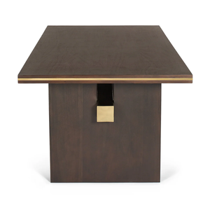Table de salle à manger contemporaine de style indien en acacia massif avec plateau carré et pieds effilés, finition or et brun chocolat - Product Image 6