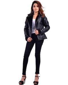 Nueva chaqueta de cuero de motorista de piel sintética de piel de oveja negra para mujer, chaquetas de cuero de motorista suaves y elegantes para mujer, chaquetas de piel de oveja auténtica 100% - Product Image 4