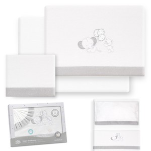 Parure de lit en flanelle 3 pièces pour lit bébé, modèle OSO-ELEFANTE, drap bébé avec technique de tissage et motif de personnage - Product Image 1