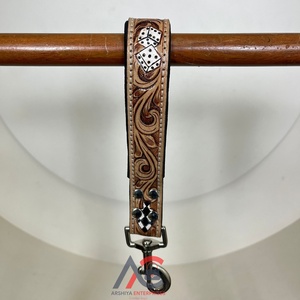 Wholesale Design Durable Hand Tooled Leather Checkered & <b>Dice</b> Design Western Luxury Genuine Leather Traffic Lead for Control Dog - Product Image 1
