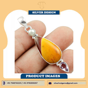 Colgante bohemio de plata con piedras preciosas de jaspe Mookaite Natural en forma de pera para mujer, colgante de declaración de Plata de Ley 925, joyería hecha a mano - Product Image 2