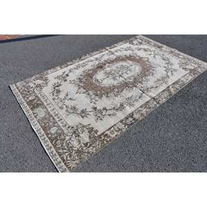 Tapis turc vintage 5.5x9,4 pieds marron beige tissage plat en laine avec motif patchwork pour les décorations de salon ou le couloir - Product Image 3