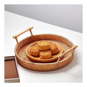 Vietnam Plateaux ronds en bambou faits à la main Plateau de service écologique avec motif en rotin pour hôtel et restaurant-SR2036 - Product Image 1