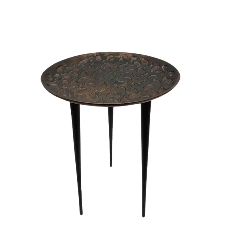 Sıcak satış yuvarlak Metal merkezi masa plaka üzerinde 3 bacaklar büyük iç mekan mobilyası siyah renk toplu toptan el yapımı aksesuarları