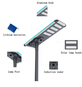 Lampadaire Solaire LED Extérieur Tout-en-un Haute Luminosité 150W 200W 250W 300W avec LED Bleue Latérale et Télécommande - Product Image 3