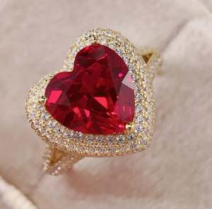 Heart Ruby <b>Signet</b> <b>Ring</b> 14K Solid Gold Lab Diamond Heart Cut Halo Engagement <b>Ring</b> Promise <b>Ring</b> July Birthstone <b>Ring</b> Gift for Her - Product Image 5