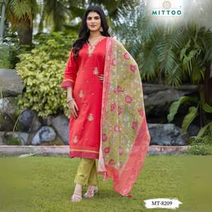 Conjunto Kurti Moderno y Elegante de Organza de Viscosa, Sin Arrugas, Ligero, para Fiestas, Traje Étnico con Parte Inferior y Dupatta a Juego, al por Mayor - Product Image 3