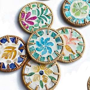 Handcrafted Designer Mother of Pearl Bohemian Style Square <b>Drink</b> <b>Coaster</b> Smooth Handmade Finish for Premium Furniture Safety - Product Image 1