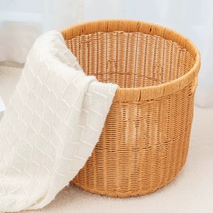 Natural Rattan Storage <b>Basket</b> Circle With Handles Nordic Style Clothing Storage <b>Basket</b> - Product Image 5