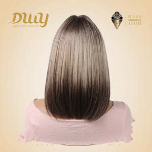 Lucille H-DWY 12 Inches Glueless Synthetic <b>Wig</b> for Women Natural Straight <b>Short</b> Rooted Blonde Brown Ends Features Transparent - Product Image 6