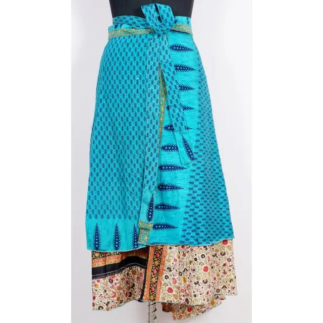 Saia envoltória mágica de seda indiana estilo sexy e clube com padrão floral lavagem a seco para mulheres