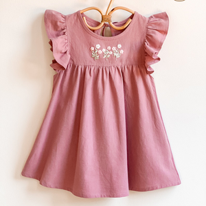 Vestido de lino suave bordado a mano para niñas, estilo informal para el primer cumpleaños de niños pequeños, OEM hecho en Vietnam - Product Image 1