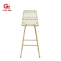 Modernes Design Messing Gold Edelstahl Metall Bar Counter Hocker Gepolsterter Stoff Sitz Draht Stuhl für das Essen im Freien