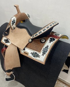 Selle de cheval en cuir occidental artisanale de qualité supérieure, véritable selle de randonnée et de ranch, équipement équestre confortable avec siège en daim - Product Image 6