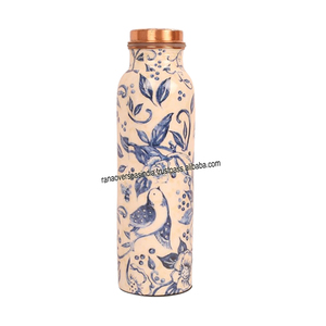Superior Quality Blue Floral Textured Enamel Pure Copper <b>Water</b> <b>Bottle</b> Handcrafted Ayurvedic Health Benefits <b>Water</b> <b>Bottle</b> - Product Image 1