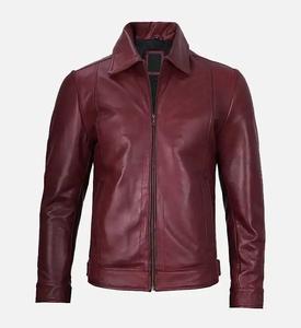 Chaqueta de motorista informal de invierno con cuello levantado para hombre en piel de cordero auténtica granate con cierre de cremallera Tipo de suministro ODM - Product Image 1