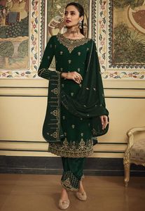 NEW---ELEGANT & STYLISH LONG KURTA & SALWAR ON SILK FABRIC EMBELLISH CRYSTAL GLASS BEADS, DABKA WORK for Party-WEAR @ 2022 - Product Image 2