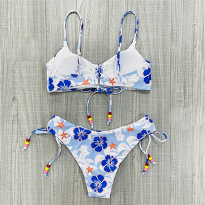 Trajes de baño florales de cintura alta con estampado liso Tankinis Tropical Boyleg Traje de baño de manga larga - Product Image 1