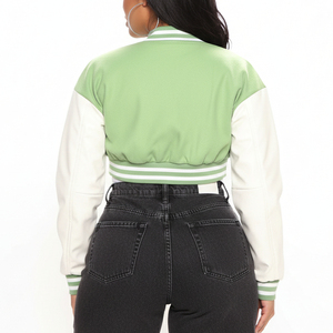 Veste Letterman et baseball à broderie personnalisée de qualité supérieure veste universitaire en cuir fin pour femmes - Product Image 2