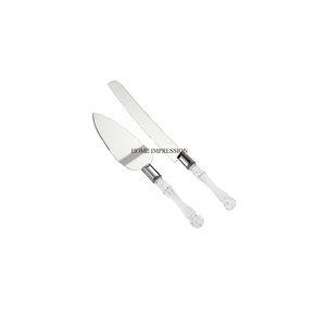 Colección Vinatge Acero Inoxidable Plata Brillante Pulido Cake Server Y Juego De Cuchillos Con Asas De Plástico En Precios Impresionantes - Product Image 1