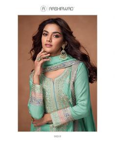 Elegante traje bordado Salwar Kameez Palazzo con codificación y lentejuelas trabajo festivo y ropa de fiesta para mujer - Product Image 4