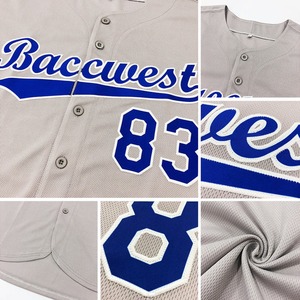 Maillot de baseball authentique royal gris personnalisé - Product Image 6
