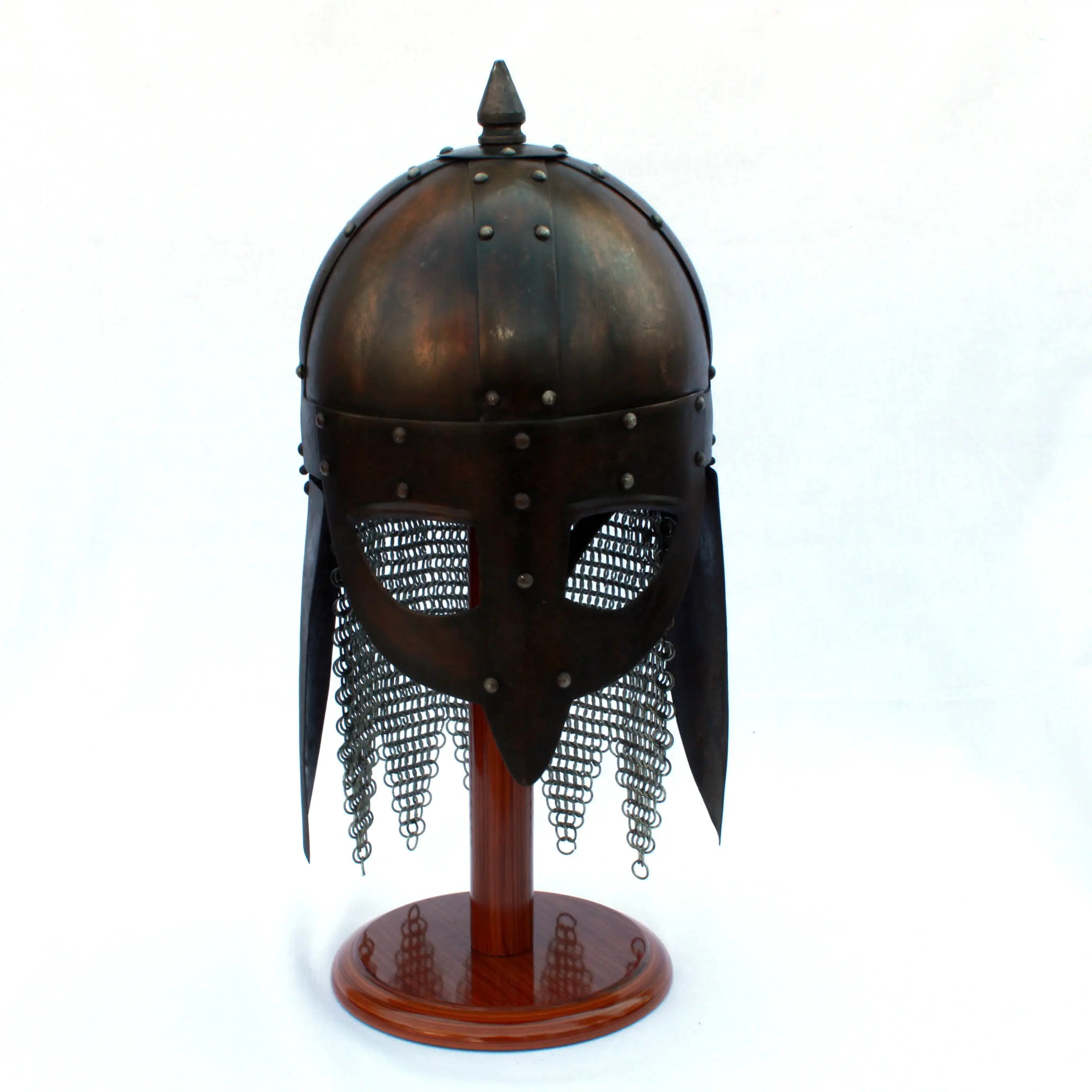 Helm gjerundbu gelap perang abad pertengahan baja dengan pelindung penutup telinga Aventail dengan bantalan pelindung kepala kulit di dalam