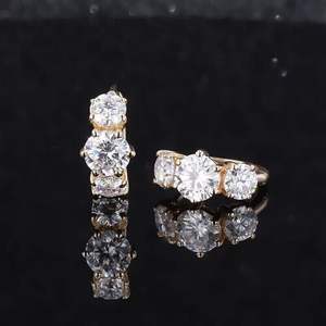 Topcarat Moissanite 2Ct Marquise Cut Simulated Diamond 14K Yellow Gold Plated 3-Stone Hoop <b>Huggie</b> Earrings - Product Image 1