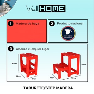 WELL HOME Sgabello a 2 gradini in legno con finitura rossa 32x23x40 cm - Product Image 2