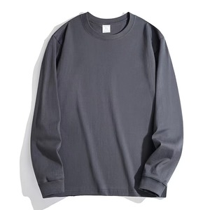 2025 <b>Men's</b> Long Sleeve Gym <b>T</b>-<b>Shirt</b> Breathable 100% Cotton Casual Style Full Sleeve <b>Curved</b> <b>Hem</b> Customizable O-Neck Design for - Product Image 2