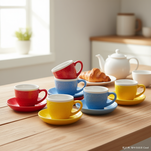 Juego de 6 Tazas de Café de Cerámica RUBY de Colores Surtidos con Platos Artísticos 44 - Product Image 3