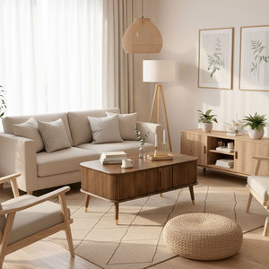 Durable 120x40cm Rectangular Ash Wood <b>Coffee</b> <b>Table</b> with Sliding Doors Living Room Side <b>Table</b>-TT68272 - Product Image 3