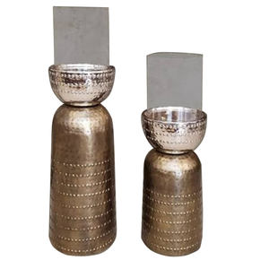 Juego de dos portavelas de metal de aluminio con base de mármol decoración para fiesta de boda soporte para portavelas - Product Image 4
