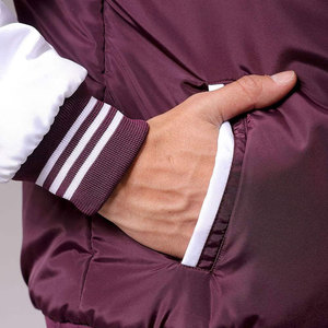 <b>Men</b> Varsity <b>Jacket</b> Maroon <b>White</b> Letter G Embroidered Preppy Style Regular Fit Cotton Filled Stand Collar Patchwork Winter Wear - Product Image 6